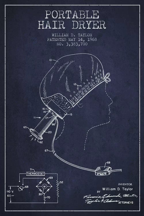 Portable Hair Dryer Navy Blue Patent Blueprint