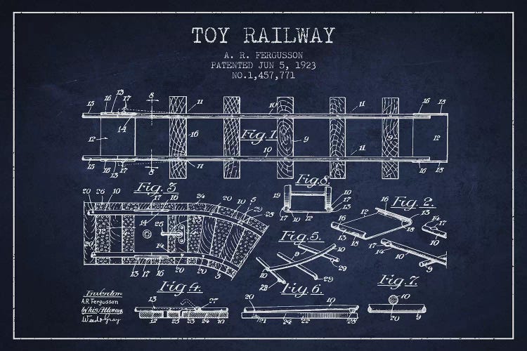 A.R. Fergusson Toy Railway Navy Blue Patent Sketch