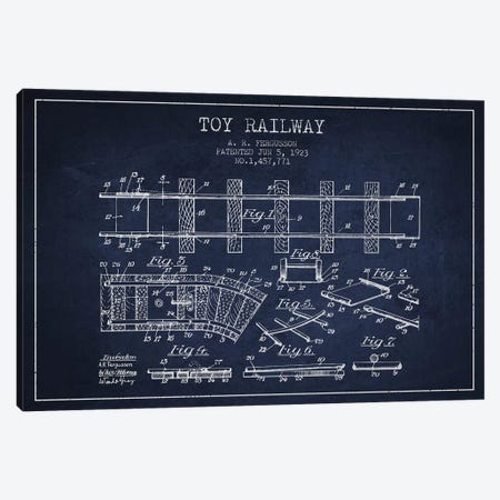 A.R. Fergusson Toy Railway Patent Sketch (Navy Blue) Canvas Print #ADP2760} by Aged Pixel Canvas Print