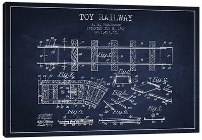 A.R. Fergusson Toy Railway Patent Sketch (Navy Blue) Canvas Art Print - Toy & Game Blueprints