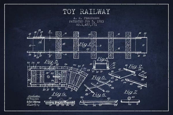 Toy & Game Blueprints: A.R. Fergusson Toy Railway Navy Blue Patent Sketch by Aged Pixel
