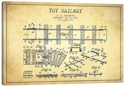 A.R. Fergusson Toy Railway Patent Sketch (Vintage) Canvas Art Print - Aged Pixel: Toys & Games