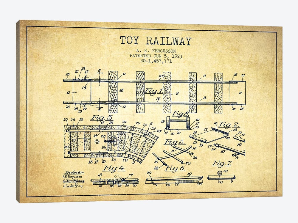 A.R. Fergusson Toy Railway Patent Sketch (Vintage) by Aged Pixel 1-piece Canvas Art