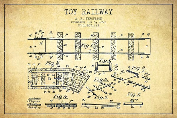 Toys & Collectibles: A.R. Fergusson Toy Railway Vintage Patent Sketch by Aged Pixel