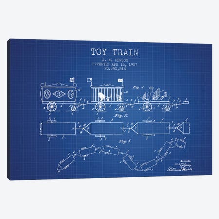 A.W. Benson Toy Train Patent Sketch (Blueprint) Canvas Print #ADP2763} by Aged Pixel Canvas Print