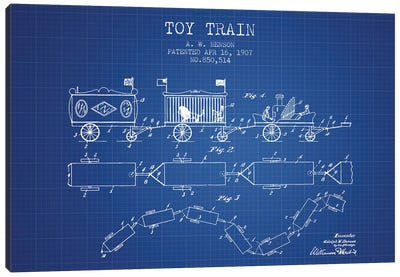 A.W. Benson Toy Train Patent Sketch (Blueprint) Canvas Art Print - Toy & Game Blueprints