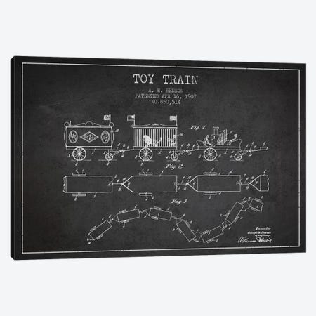 A.W. Benson Toy Train Patent Sketch (Charcoal) Canvas Print #ADP2764} by Aged Pixel Canvas Artwork