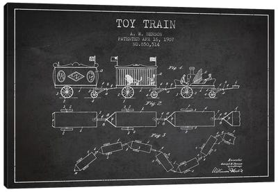 A.W. Benson Toy Train Patent Sketch (Charcoal) Canvas Art Print - Toy & Game Blueprints