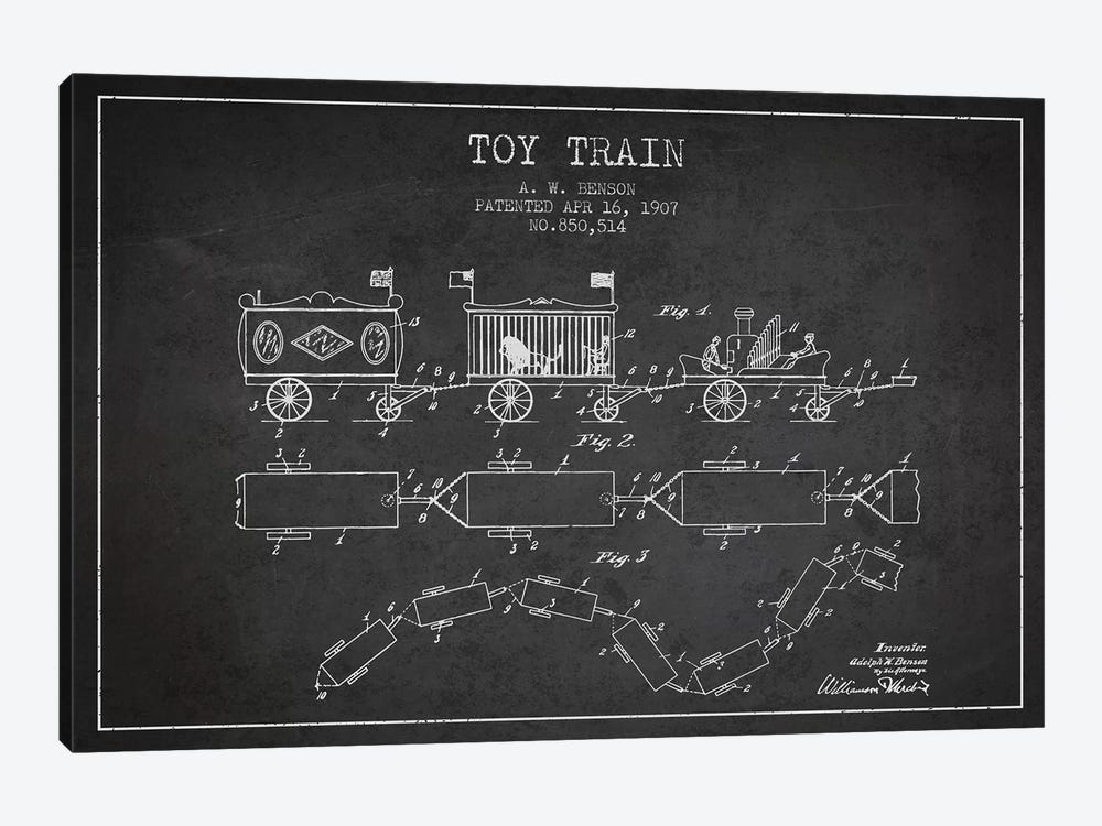 A.W. Benson Toy Train Patent Sketch (Charcoal) by Aged Pixel 1-piece Art Print