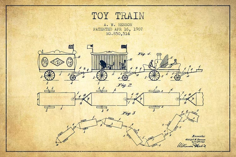 A.W. Benson Toy Train Patent Sketch (Vintage)