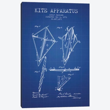 Adolf Dassler Kite Apparatus Patent Sketch (Blue Grid) Canvas Print #ADP2769} by Aged Pixel Art Print