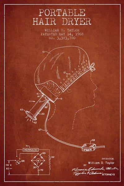 Beauty & Personal Care Blueprints: Portable Hair Dryer Red Patent Blueprint by Aged Pixel