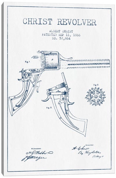 Albert Christ Christ Revolver Patent Sketch (Ink) Canvas Art Print - Weapons & Artillery Art