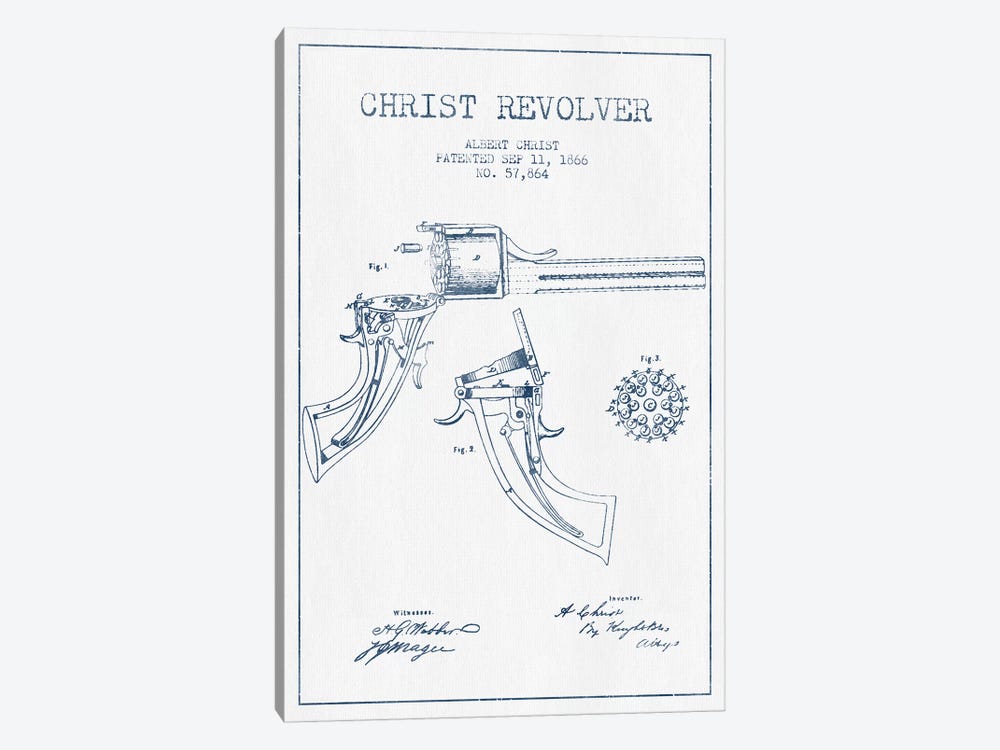 Albert Christ Christ Revolver Patent Sketch (Ink) by Aged Pixel 1-piece Canvas Wall Art