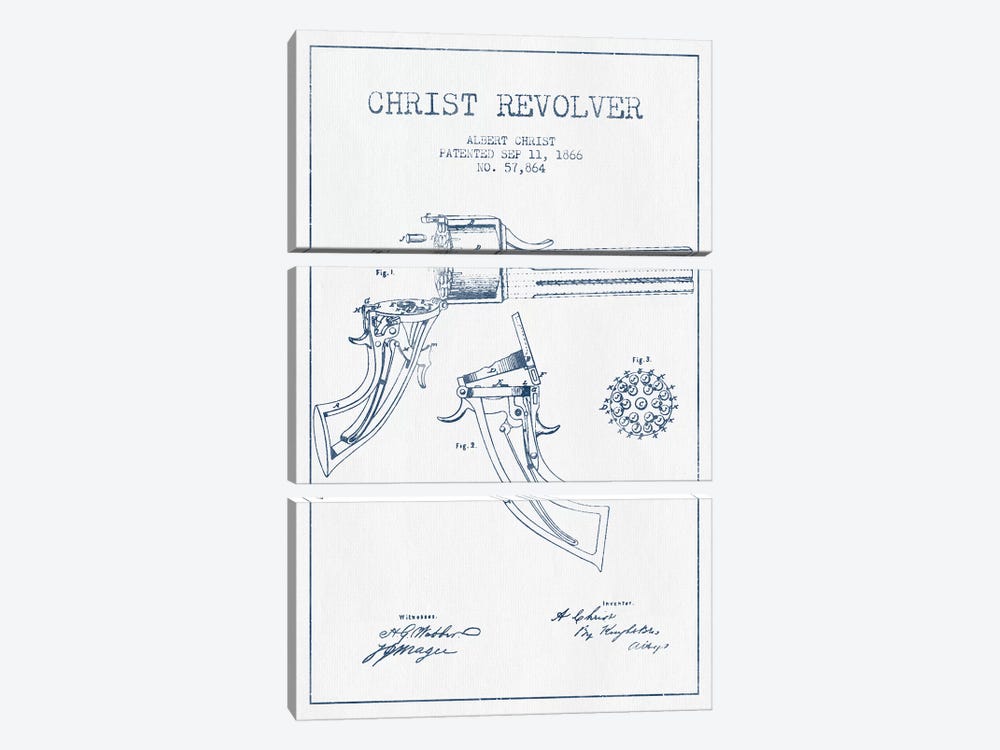 Albert Christ Christ Revolver Patent Sketch (Ink) by Aged Pixel 3-piece Canvas Artwork