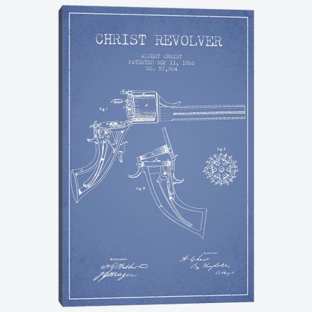 Albert Christ Christ Revolver Patent Sketch (Light Blue) Canvas Print #ADP2771} by Aged Pixel Canvas Wall Art