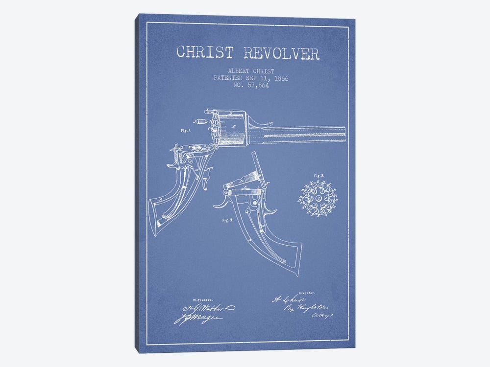Albert Christ Christ Revolver Patent Sketch (Light Blue) by Aged Pixel 1-piece Art Print