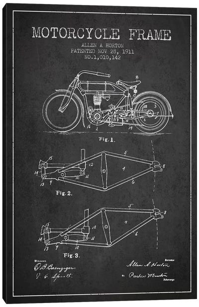 Allen A. Horton Motorcycle Frame Patent Sketch (Charcoal) Canvas Art Print - Aged Pixel