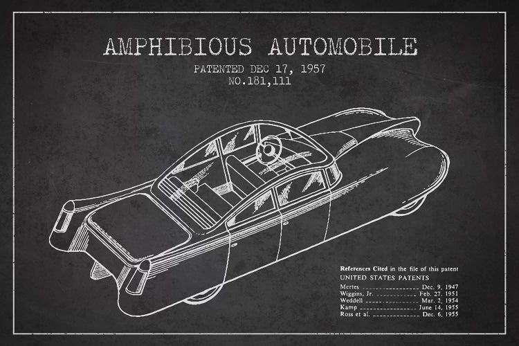 Charcoal Amphibious Automobile Patent Sketch