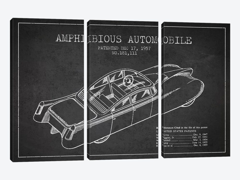 Amphibious Automobile Patent Sketch (Charcoal) I by Aged Pixel 3-piece Art Print