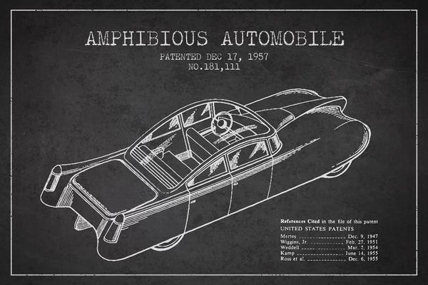 Automobile Blueprints: Charcoal Amphibious Automobile Patent Sketch by Aged Pixel