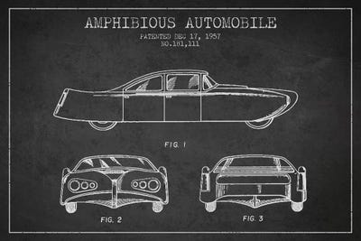 Charcoal Amphibious Automobile Patent Sketch by Aged Pixel framed canvas print