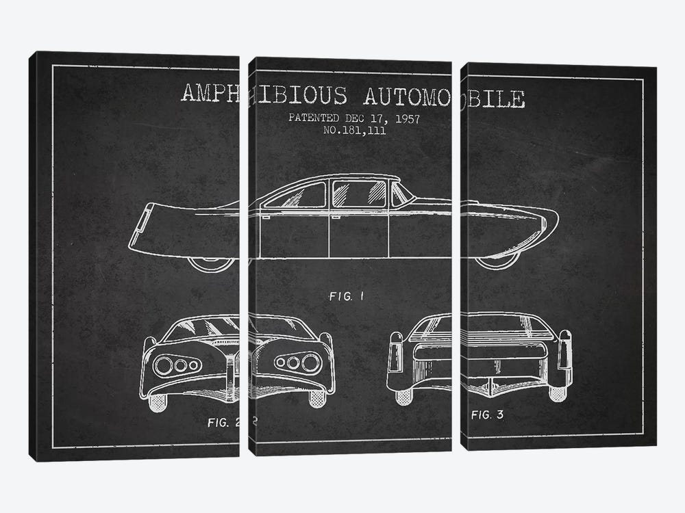 Amphibious Automobile Patent Sketch (Charcoal) II by Aged Pixel 3-piece Art Print