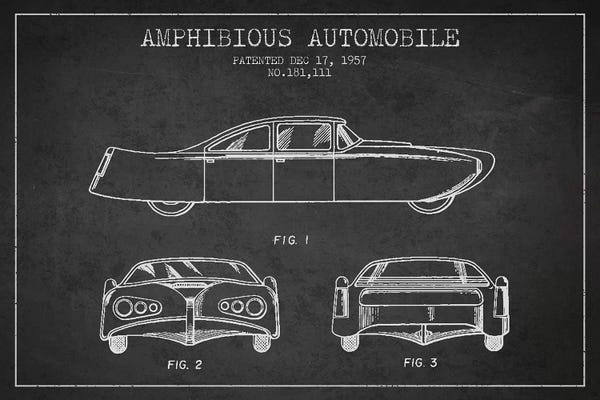 Automobile Blueprints: Charcoal Amphibious Automobile Patent Sketch by Aged Pixel