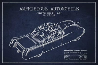 Navy Blue Amphibious Automobile Patent Sketch by Aged Pixel framed canvas print
