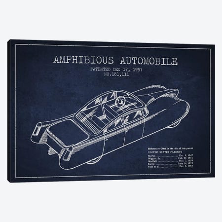 Amphibious Automobile Patent Sketch (Navy Blue) I Canvas Print #ADP2781} by Aged Pixel Canvas Print
