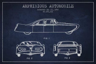 Navy Blue Amphibious Automobile Patent Sketch by Aged Pixel framed canvas print