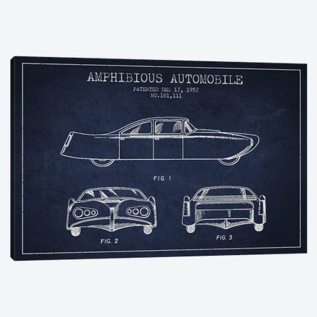 Amphibious Automobile Patent Sketch (Navy Blue) II Canvas Print #ADP2782} by Aged Pixel Canvas Art Print