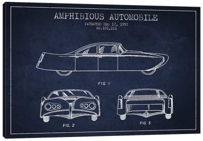 Amphibious Automobile Patent Sketch (Navy Blue) II Canvas Art Print - Automobile Blueprints