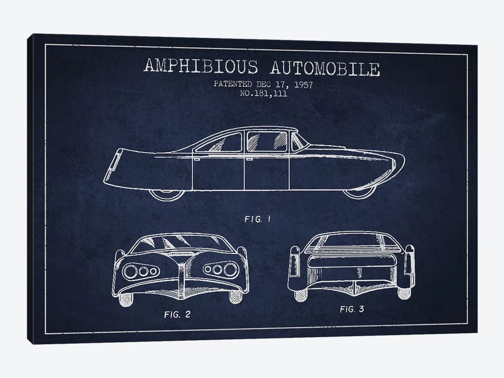 Amphibious Automobile Patent Sketch (Navy Blue) II by Aged Pixel 1-piece Art Print