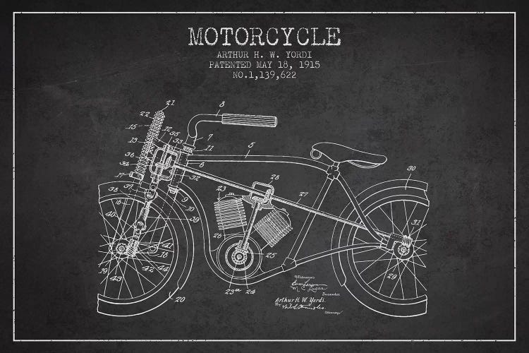 Arthur H.W. Yordi Motorcycle Patent Sketch (Charcoal)