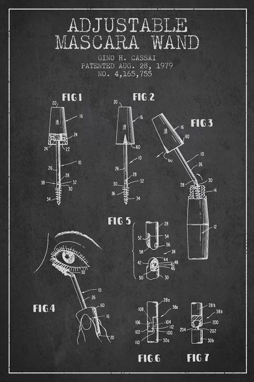 Adjustable Mascara Charcoal Patent Blueprint by Aged Pixel wall art