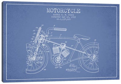 Arthur H.W. Yordi Motorcycle Patent Sketch (Light Blue) Canvas Art Print - Aged Pixel: Motorcycles