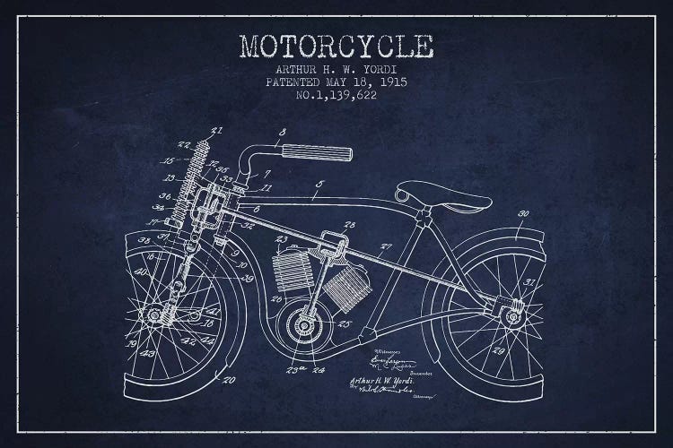 Arthur H.W. Yordi Motorcycle Patent Sketch (Navy Blue)