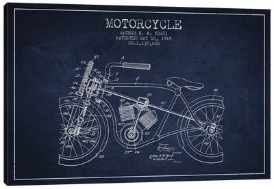 Arthur H.W. Yordi Motorcycle Patent Sketch (Navy Blue) Canvas Art Print - Aged Pixel: Motorcycles
