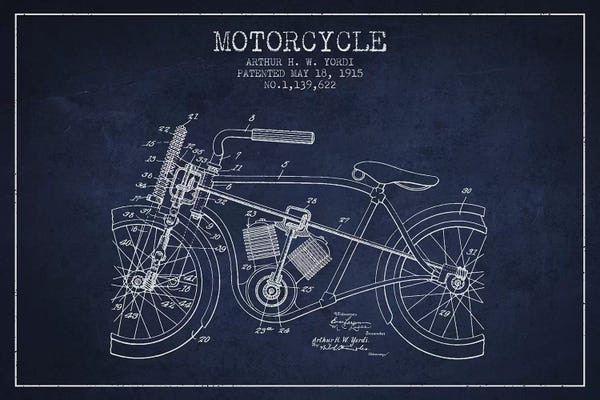 Arthur H.W. Yordi Motorcycle Patent Sketch (Navy Blue)