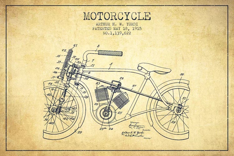 Arthur H.W. Yordi Motorcycle Patent Sketch (Vintage)