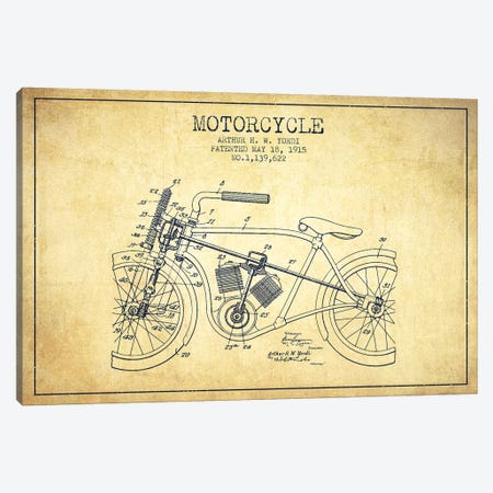 Arthur H.W. Yordi Motorcycle Patent Sketch (Vintage) Canvas Print #ADP2792} by Aged Pixel Canvas Wall Art