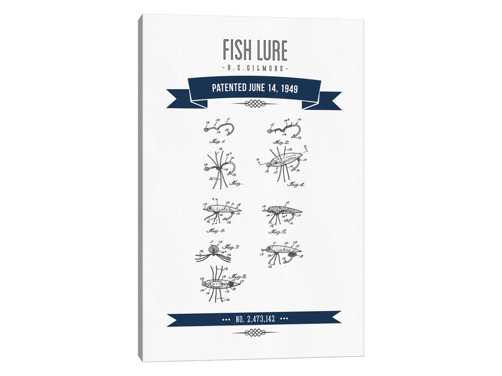 B.E. Gilmore Fishing Lure Patent Sketch (Navy Blue) by Aged Pixel Fine Art Paper Poster ( Prints & publications > blueprints & Patent Sketches >