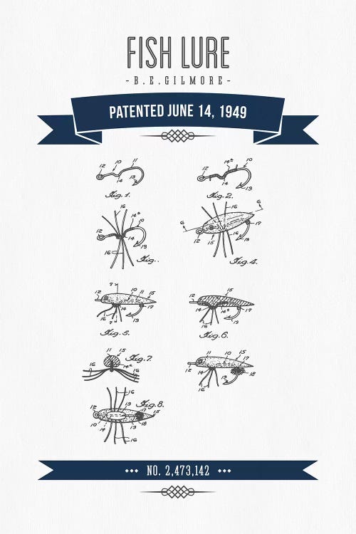 B.E. Gilmore Fishing Lure Patent Sketch (Navy Blue)