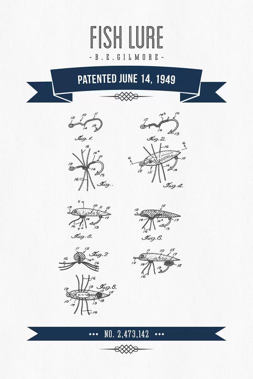 Navy Blue B.E. Gilmore Fishing Lure Patent Sketch