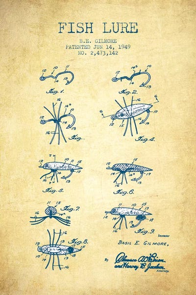 Vintage B.E. Gilmore Fishing Lure Patent Sketch