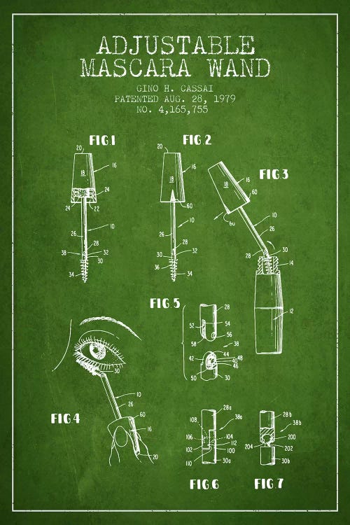 Adjustable Mascara Green Patent Blueprint by Aged Pixel wall art