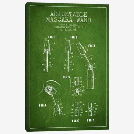 Adjustable Mascara Green Patent Blueprint Canvas Print #ADP279} by Aged Pixel Canvas Art