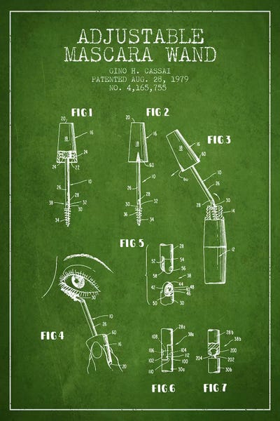 Beauty & Personal Care Blueprints: Adjustable Mascara Green Patent Blueprint by Aged Pixel