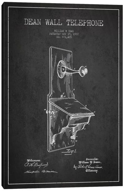 Wall Telephone Dark Patent Blueprint Canvas Art Print - Aged Pixel